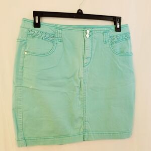 Mint Green Denim Skirt, With Rhinestones.